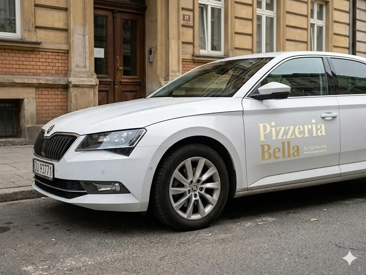 Samochód dostawczy Pizzeria Bella na ulicy