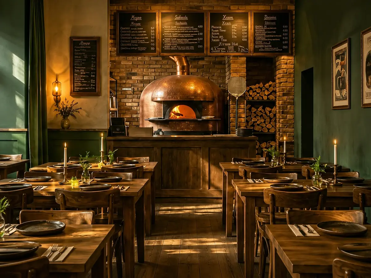 Sala restauracji przy oknie, nakryte stoły